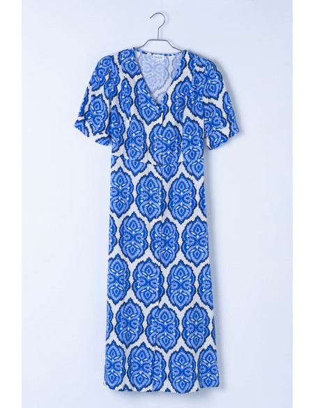 Vestido de lino y algodón con estampado azul