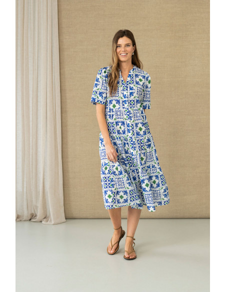 Vestido midi estampado con volantes