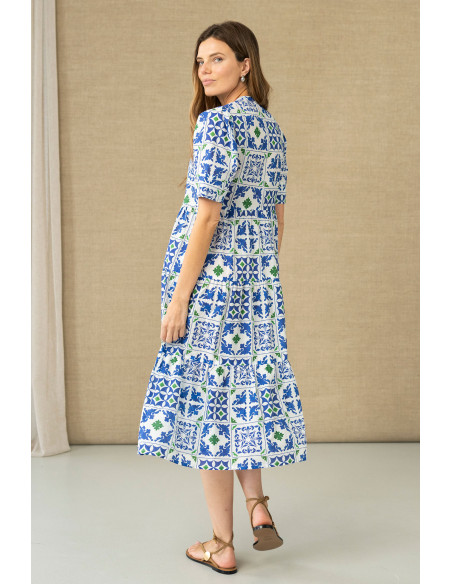 Vestido midi estampado con volantes