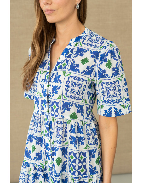 Vestido midi estampado con volantes