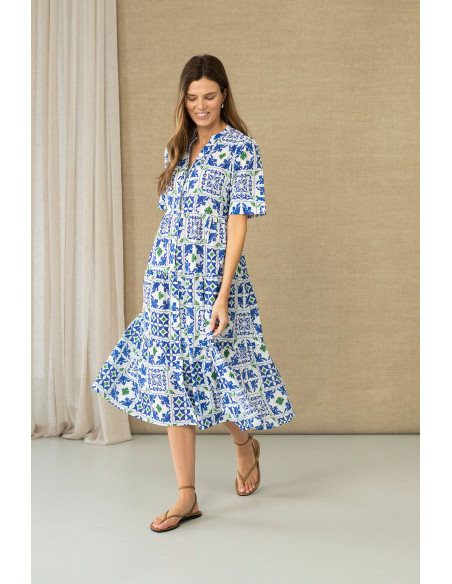 Vestido midi estampado con volantes