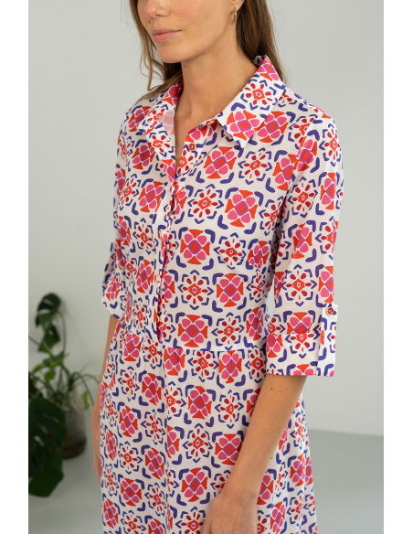 Vestido camisero estampado con cinturón