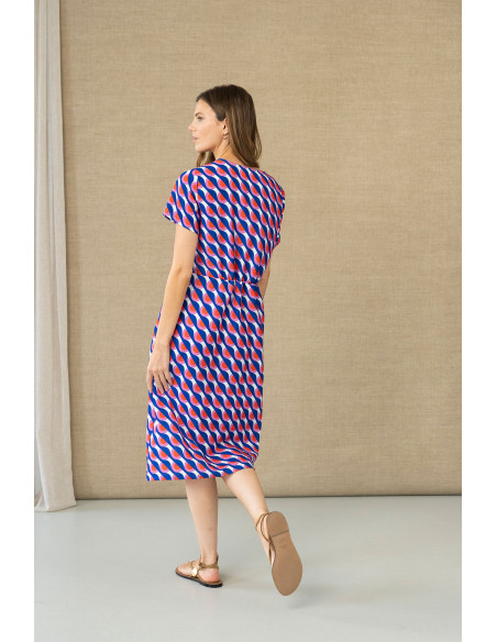 Vestido midi estampado geométrico con botones