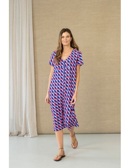 Vestido midi estampado geométrico con botones