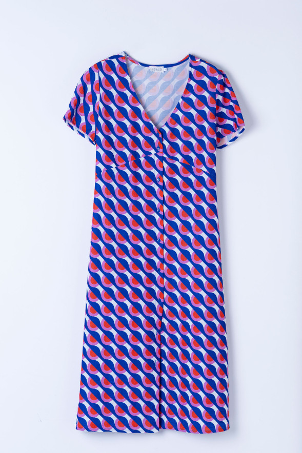 Vestido midi estampado geométrico con botones
