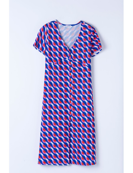 Vestido midi estampado geométrico con botones
