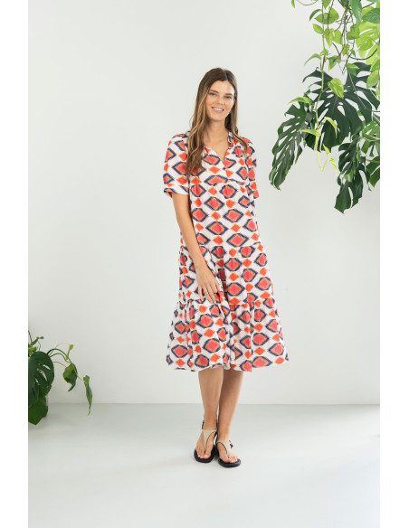 Vestido midi fluido con estampado geométrico