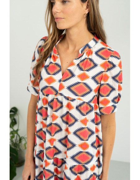 Vestido midi fluido con estampado geométrico