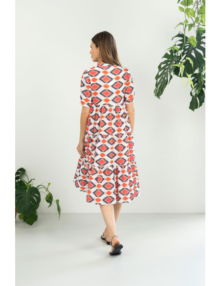 Vestido midi fluido con estampado geométrico