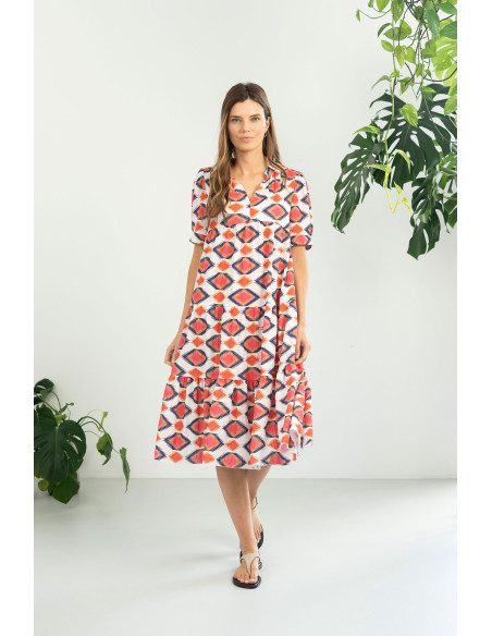 Vestido midi fluido con estampado geométrico