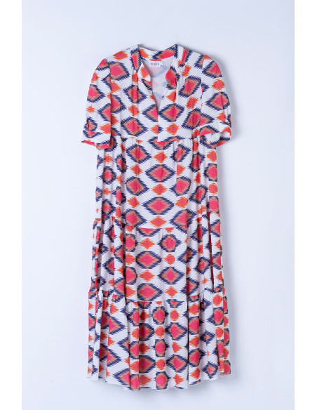Vestido midi fluido con estampado geométrico