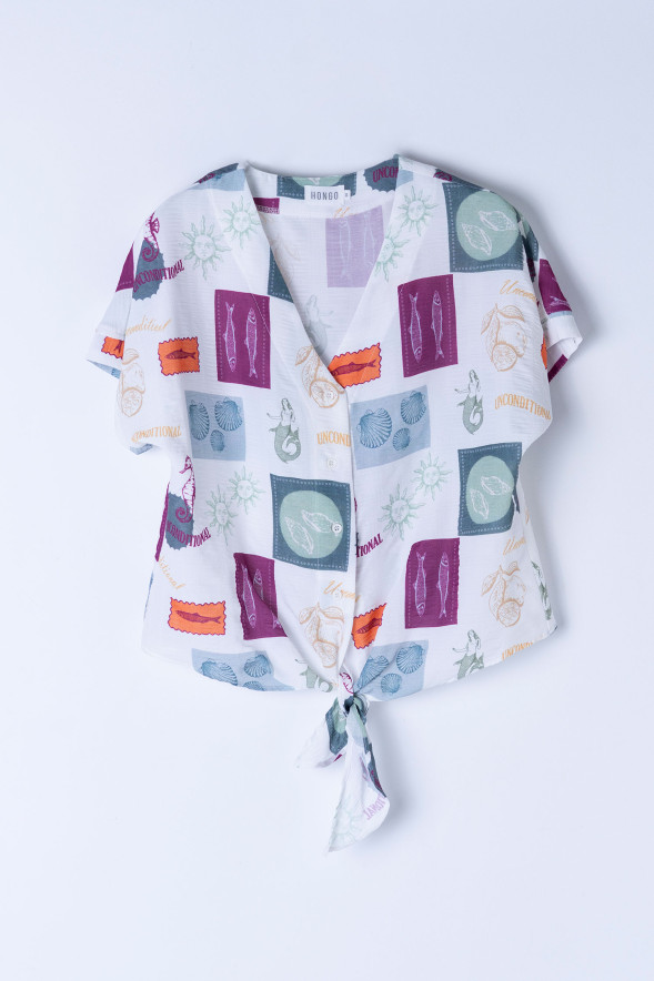 Camisa estampada con nudo