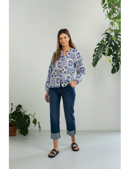 Camisa estampada en azul y verde