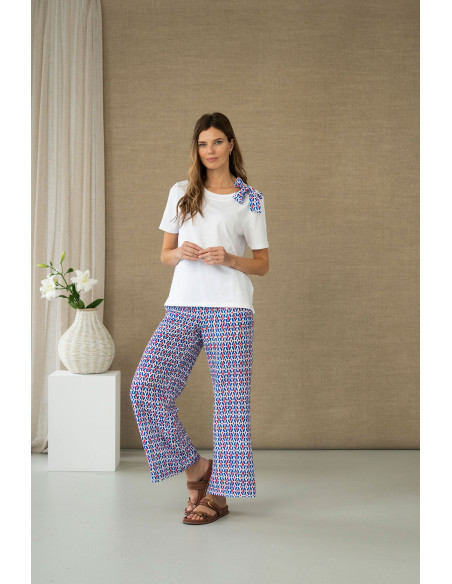 Pantalón fluido estampado con cintura elástica