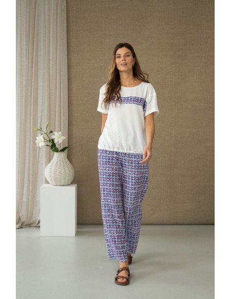 Pantalón fluido estampado con cintura elástica