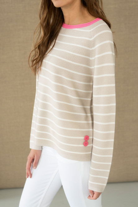 Jersey de rayas beige con cuello rosa 2