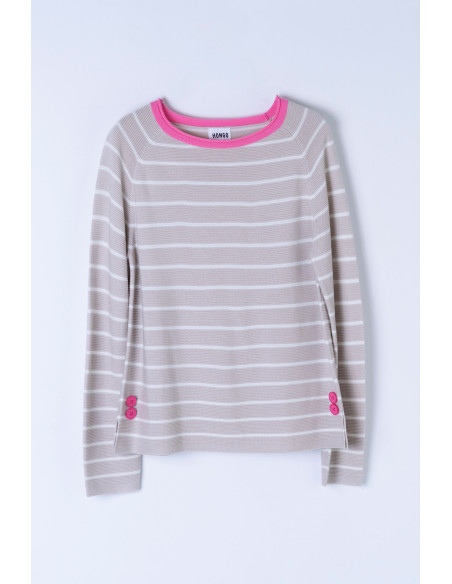Jersey de rayas beige con cuello rosa